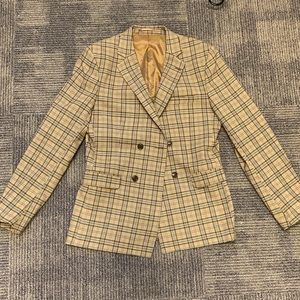 Tan/brown/blue checkerboard BooHooman double breasted jacket/ (worn once)